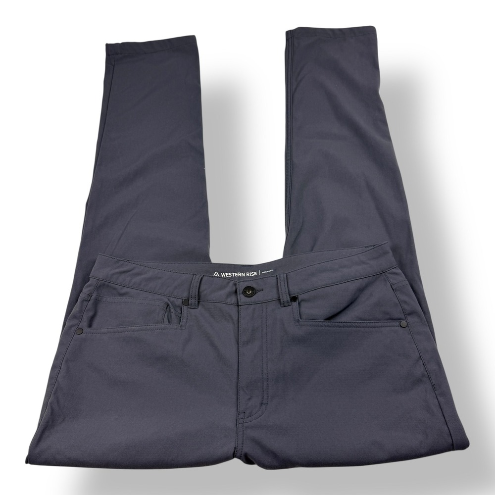 Western Rise AT Slim Pant Mens 33x31 Blue Gray Performance Chino Travel Trousers